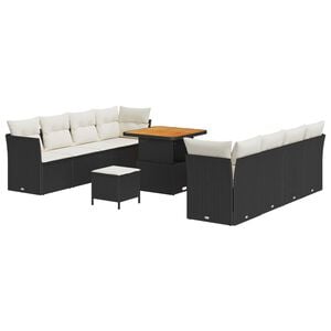 vidaXL Tuin Sofa Set met kussen 11 pcs Zwart en Cr&egrave;me poly rattan