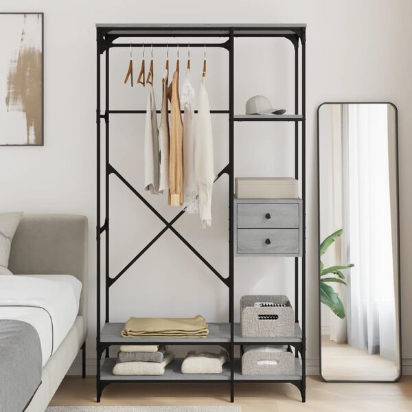 vidaXL Kledingkast met lades 100x40x180 cm bewerkt hout grijs sonoma