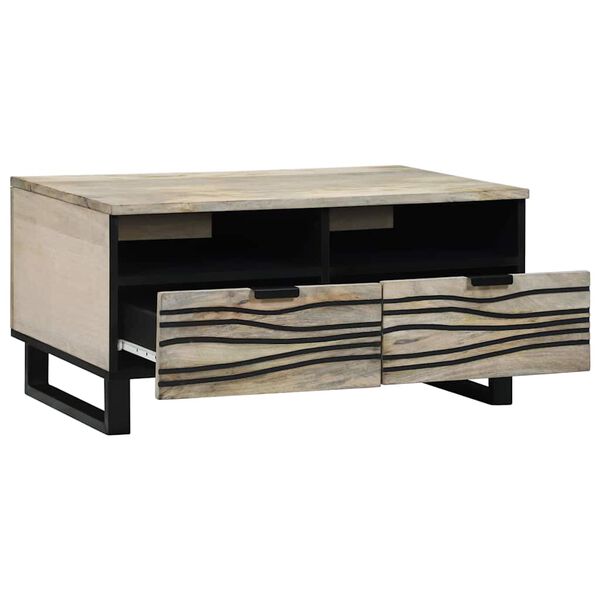 vidaXL Salontafel Beige en zwart 80 x 54 x 40 cm Massief acaciahout