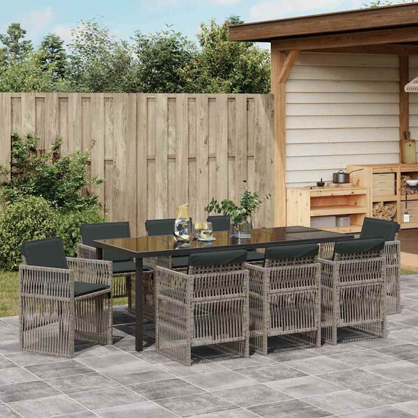 vidaXL Tuin eettafelset 9 pcs Grijs Gepoedercoat staal