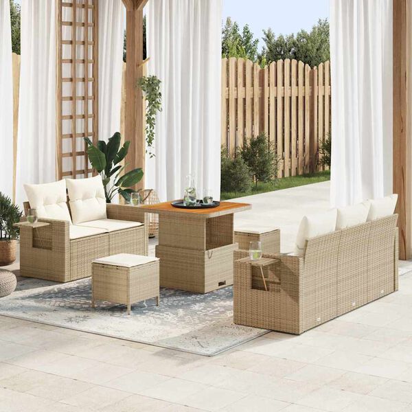 vidaXL Tuinbankenset met kussen 10 pcs Beige en Cr&egrave;me poly rattan