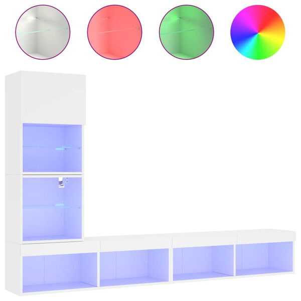 vidaXL 4-delige Tv-wandmeubelset met LED-verlichting bewerkt hout wit