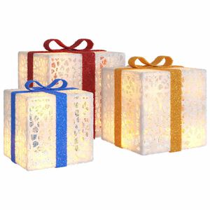 vidaXL Kerstfiguur cadeaudoos 3 st verlicht 64 warmwitte LED's