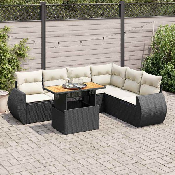 vidaXL 7-delige Loungeset met kussens poly rattan zwart