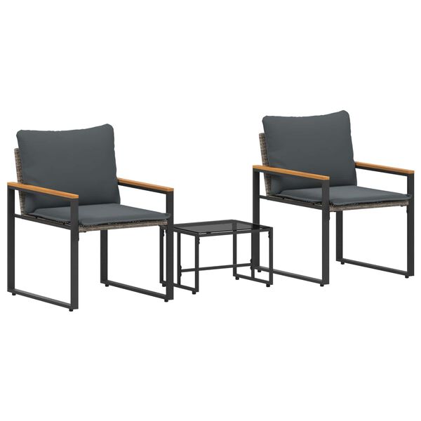 vidaXL Meubelsets met kussen 3 pcs Grijs en Donkergrijs Rattan