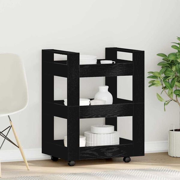 vidaXL Keuken Trolley Zwart Eiken 60 x 45 x 80 cm Bewerkt hout
