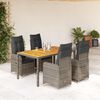 vidaXL 5-delige Bistroset met kussens poly rattan grijs