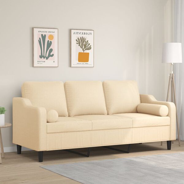vidaXL Driezitsbank met kussens 180 cm stof cr&egrave;mekleur