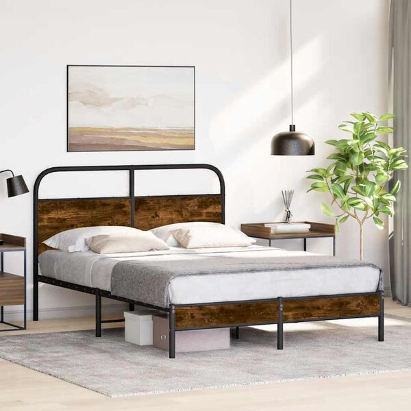 vidaXL Bedframe zonder matras bewerkt hout gerookt eiken 135x190 cm