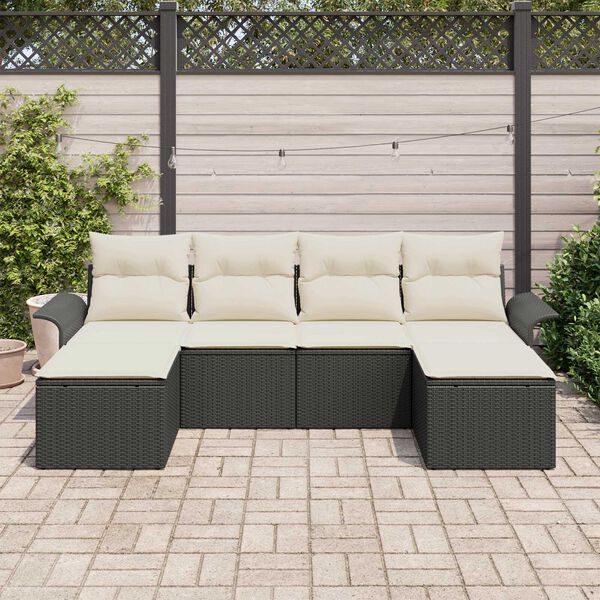 vidaXL Tuin Sofa Set met kussen 6 pcs Zwart poly rattan