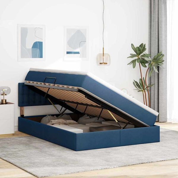 vidaXL Opbergbed met matras met matras Blauw 140 x 200 cm Bewerkt hout