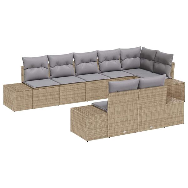 vidaXL Tuin Sofa Set met kussen 8 pcs Beige en Grijs poly rattan