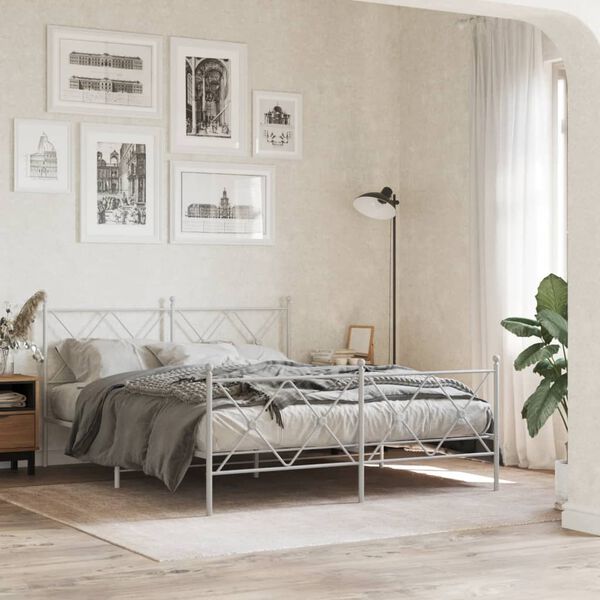 vidaXL Bedframe met hoofd- en voeteneinde metaal wit 150x200 cm