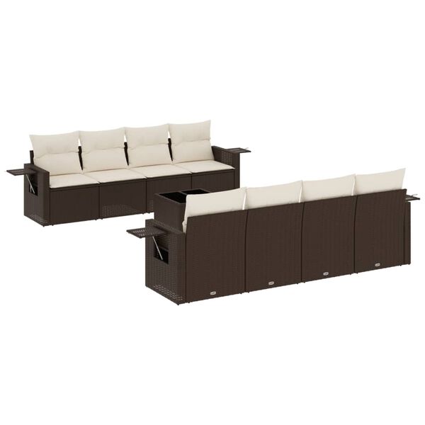 vidaXL 9-delige Loungeset met kussens poly rattan bruin
