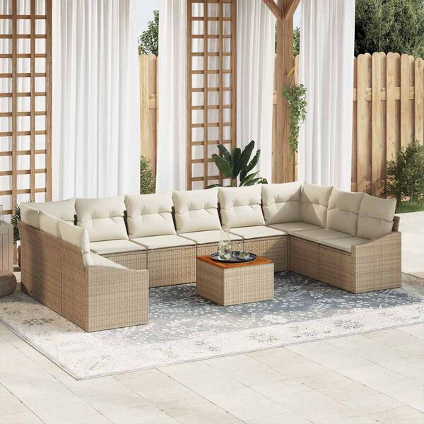 vidaXL Tuinbankenset met opslag 11 pcs Beige en Cr&egrave;me poly rattan