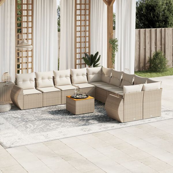 vidaXL 11-delige Tuinset met kussens poly rattan beige