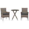 vidaXL 3-delige Bistroset met kussens poly rattan en glas grijs