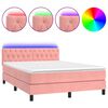 vidaXL Boxspring met matras en LED fluweel roze 140x200 cm