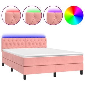 vidaXL Boxspring met matras en LED fluweel roze 140x200 cm