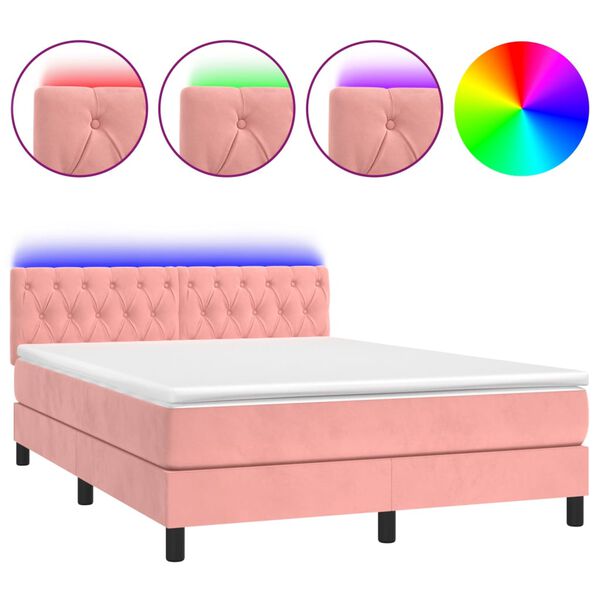 vidaXL Boxspring met matras en LED fluweel roze 140x200 cm