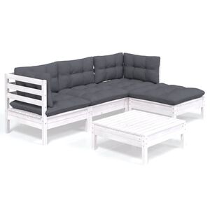vidaXL 5-delige Loungeset met kussens grenenhout wit