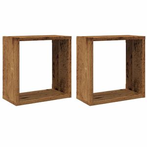 vidaXL Wandschappen kubus 2 st 30x15x30cm bewerkt hout oud houtkleurig
