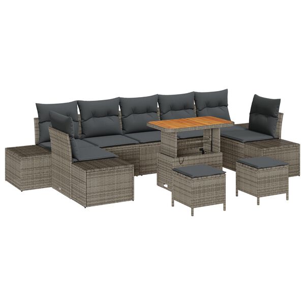 vidaXL Tuin Sofa Set met kussen 10 pcs Licht Grijs en Donker Grijs