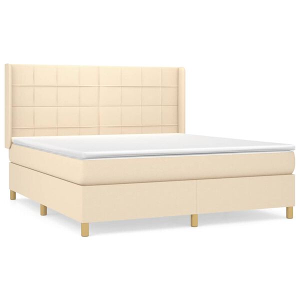 vidaXL Boxspring met matras stof cr&egrave;mekleurig 180x200 cm