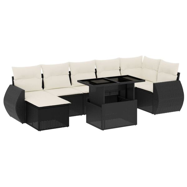 vidaXL 8-delige Loungeset met kussens poly rattan zwart