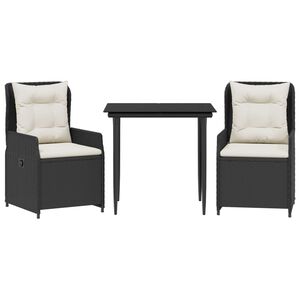 vidaXL 3-delige Tuinset met kussens poly rattan zwart