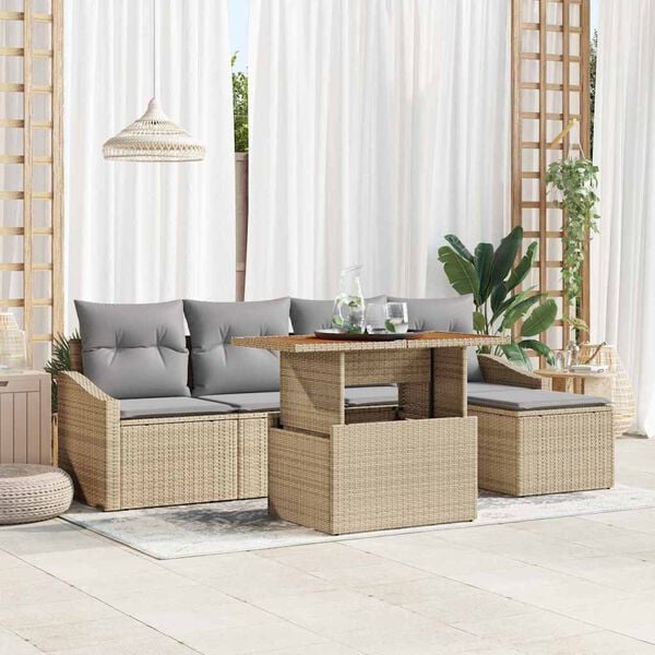 vidaXL Tuin Sofa Set met opslag 6 pcs Beige Poly riet