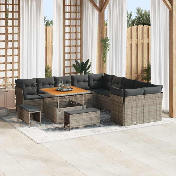 vidaXL Tuin Sofa Set met kussen 13 pcs Grijs poly rattan