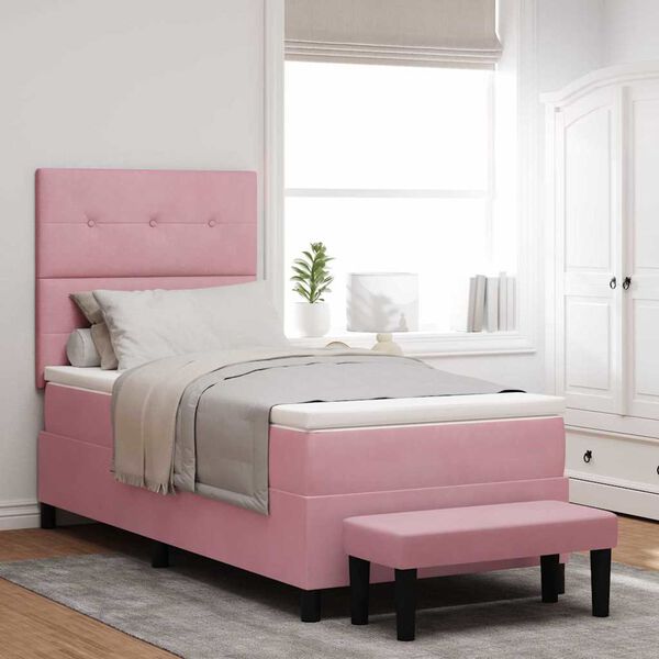 vidaXL Boxspring bed met matras Roze 90 x 200 cm Fluweel
