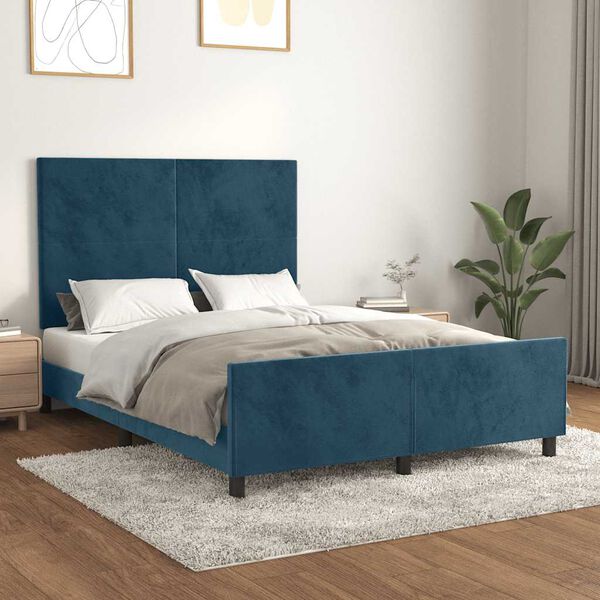 vidaXL Bedframe zonder matras 140x200 cm fluweel donkerblauw