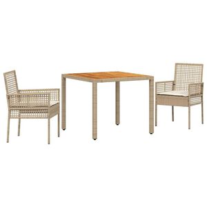 vidaXL Tuin eettafelset 3 pcs Beige poly rattan