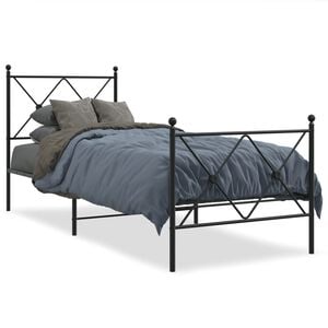 vidaXL Bedframe met hoofd- en voeteneinde metaal zwart 75x190 cm
