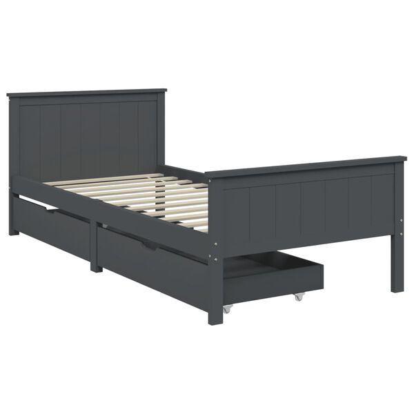 vidaXL Bedframe met 2 lades massief grenenhout donkergrijs 90x200 cm
