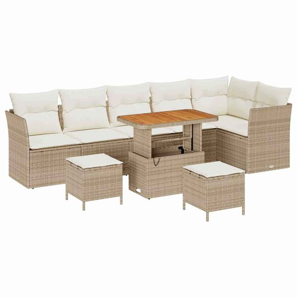 vidaXL Tuin Sofa Set met kussen met opslag 9 pcs beige en cr&egrave;mekleurig