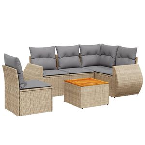vidaXL 6-delige Loungeset met kussens poly rattan beige