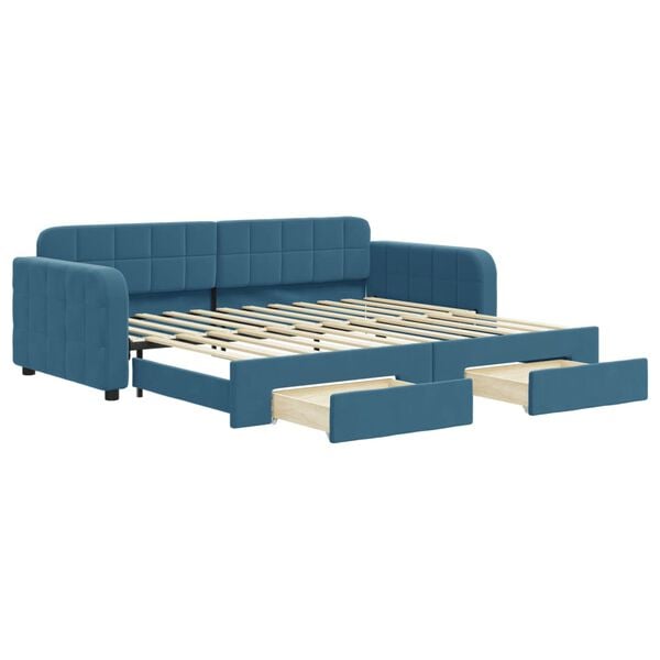 vidaXL Slaapbank met onderschuifbed en lades 90x200 cm fluweel blauw