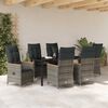 vidaXL Tuin eettafelset met kussen 7 pcs Grijs poly rattan