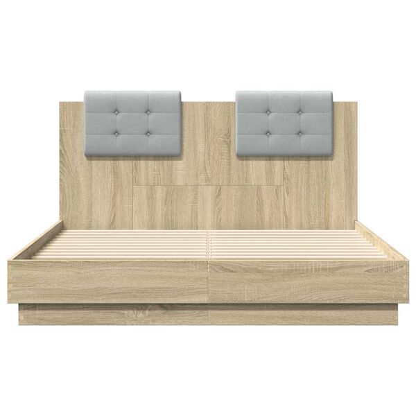 vidaXL Bedframe met hoofdeinde bewerkt hout sonoma eiken 140x190 cm