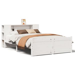 vidaXL Bed met boekenkast zonder matras grenenhout wit 140x190 cm