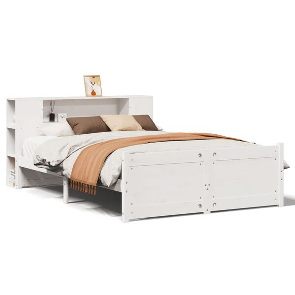 vidaXL Bed met boekenkast zonder matras grenenhout wit 140x190 cm