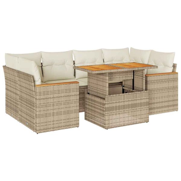 vidaXL 6-delige Loungeset met kussens poly rattan acacia beige