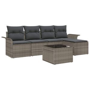 vidaXL Tuin Sofa Set met kussen met opslag 6 pcs Grijs poly rattan