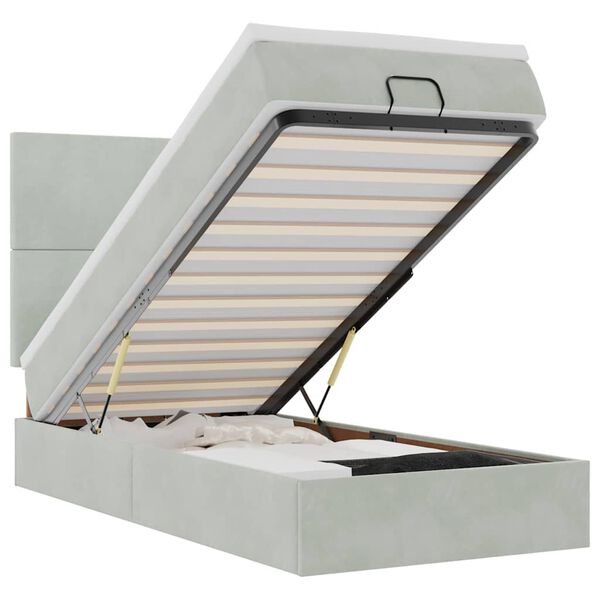 vidaXL Ottoman bed met matrassen 90x200cm fluweel lichtgrijs