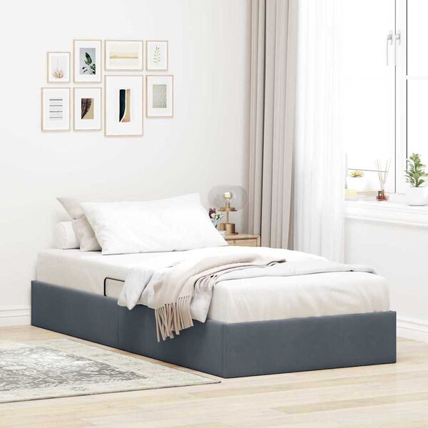 vidaXL Opslag bed met matras Donkergrijs 90 x 190 cm Fluweel