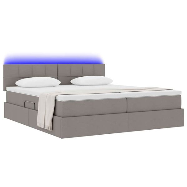vidaXL Bed met LED-striplichten met hoofdeinde Taupe 200 x 200 cm Stof