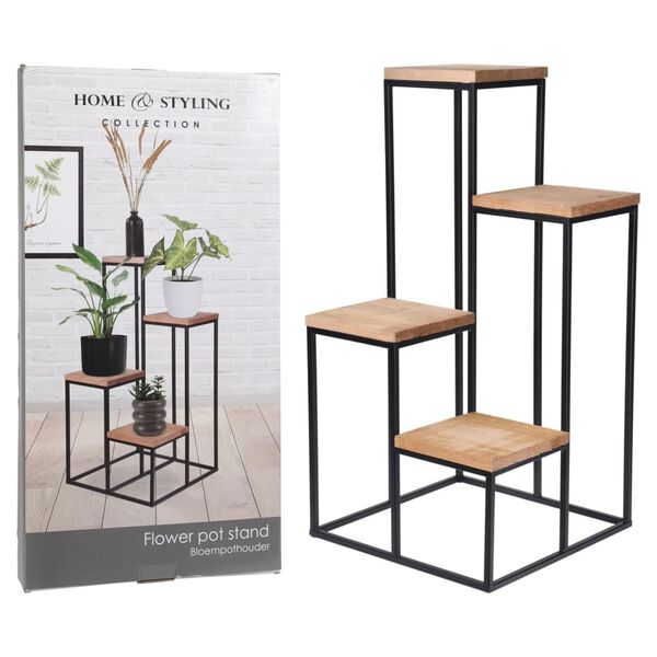 Home&Styling Plantenstandaard met 4 planken naturel en zwart